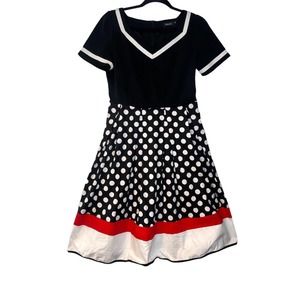 Nihsating Vintage Style Black Red White Polka Dot Rockabilly Swing Dress medium
